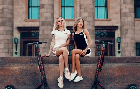 Wallpaper Model Tattoo Women Brunette Blonde Black Dress White Dress Sneakers For Mobile