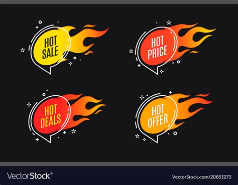 Flat Linear Promotion Fire Banner Price Tag Hot Vector Image