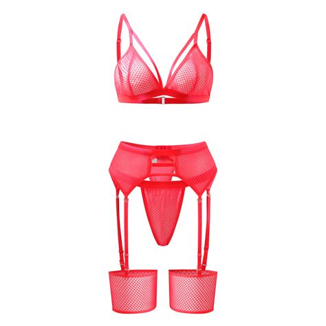 Women S Sheer Mesh Lingerie Set Bra And Panty With Garters Set Pieces Sensual Transparent