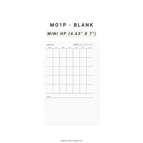 Month On One Page Mo1p Happy Planner Mini Undated Monthly Planner Minimalist Monthly Printable