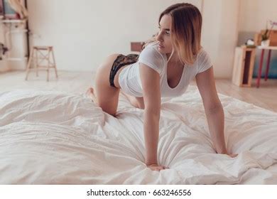 Sexy Blonde Woman White T Shirt Panties Stock Photo Shutterstock