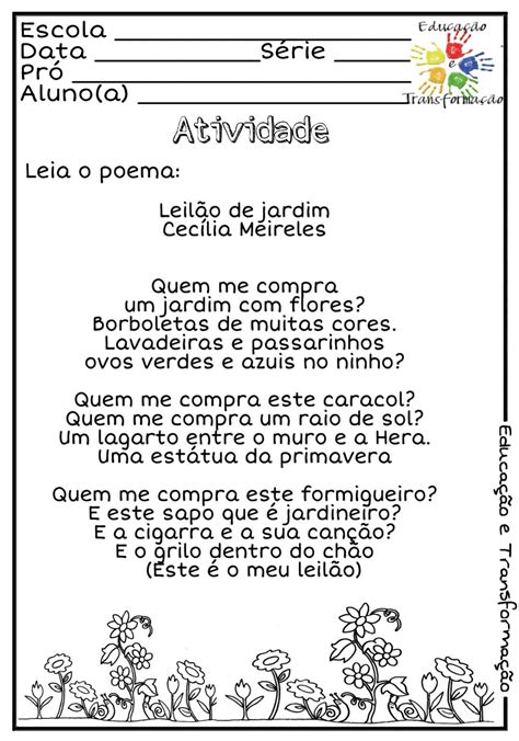 Atividades Sobre Poema 6 Ano - NAZAEDU