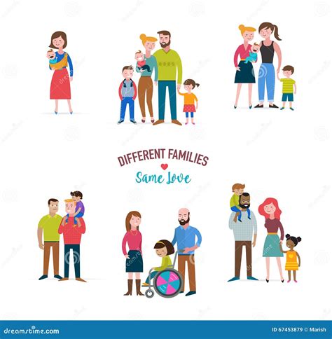 La Familia Gay Diferente Tipo De Familias Special Necesita a Niños Ilustración del Vector