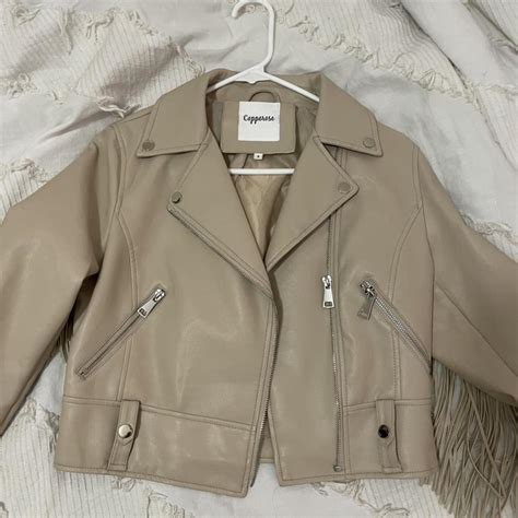 Faux Leather Nude Biker Tassel Fringe Jacket Depop