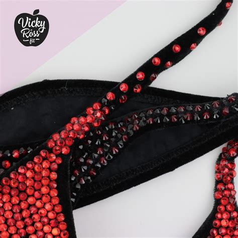 NPC IFBB Crystal Bikini Suit Black Red Ombre Bikini Vicky Ross Fit