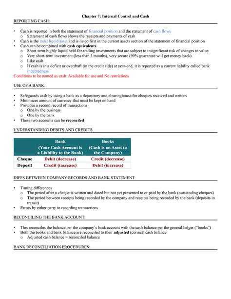 Chapter Acc Class Notes Chapter Internal Control And Cash