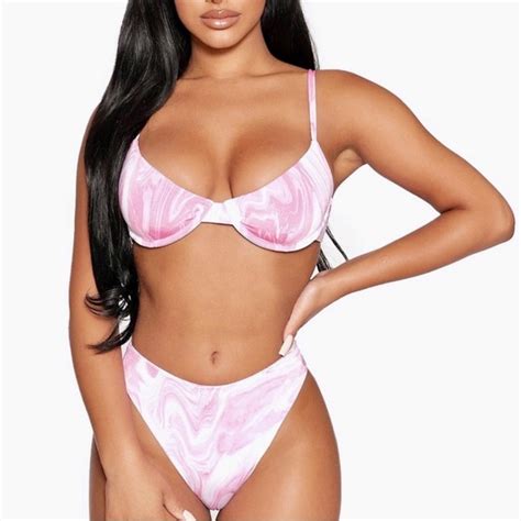 Naked Wardrobe Swim Nwt Naked Wardwrobe Underwire Pink Ocean Bikini Set Wcoverup Poshmark