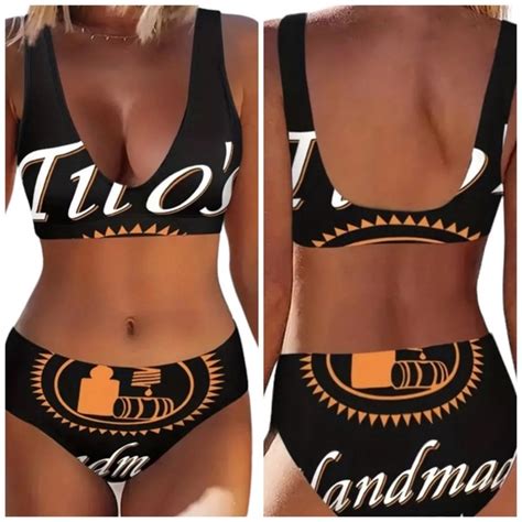 Swim Titos Black Geometric Letter Print Piece Bikini Set Poshmark