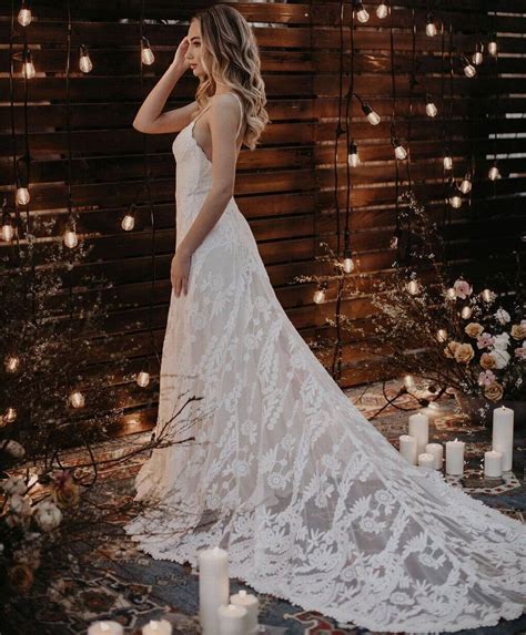 Geneva Simple Spaghetti Strap Lace Wedding Dress Dreamers And Lovers