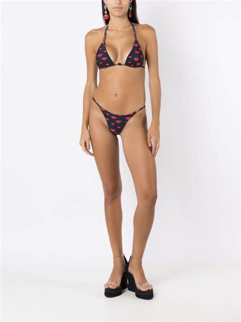 Amir Slama All Over Lip Print Bikini Set Farfetch