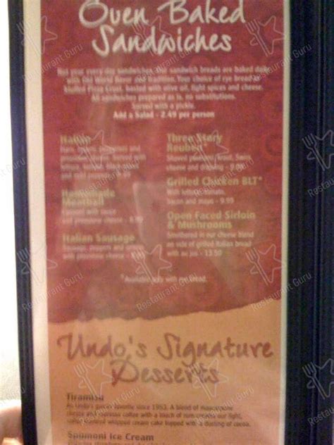 Menu at Undo's Restaurant, Weirton