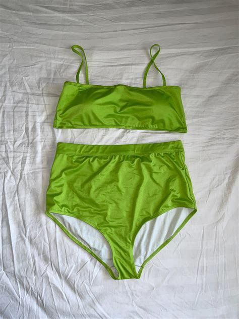 Plus Size Neon Lime Green Bikini High Waist Swimsuit Set Women S Fashion Swimwear Bikinis