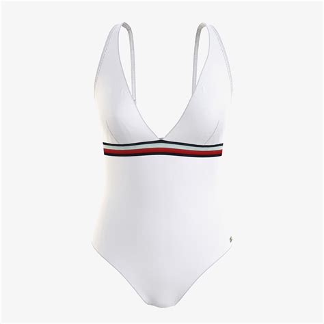 Tommy Hilfiger Triangle One Piece Rp Kad N Beyaz Mayo Kadin Mayo Bikini Superstep