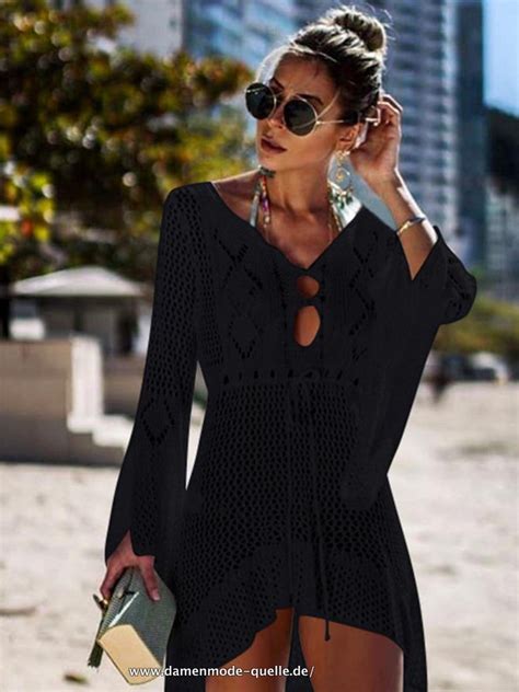 Neuheiten Sexy Cover Up Bikini Damen Badeanzug Abdeckung Strand Gestrickt In Schwarz