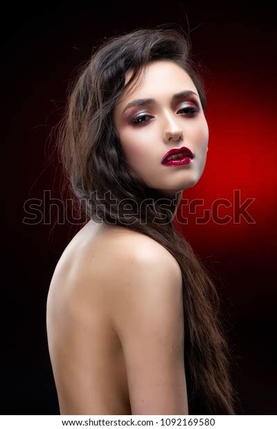 Portrait Beautiful Glamorous Brunette Girl Naked Stock Photo