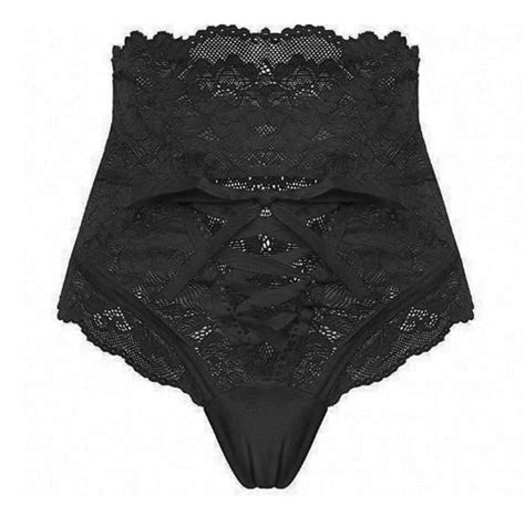 Femmes Bandage Lingerie Sexy Sexy Nu Imitation Dentelle Slip Dentelle String L Noir