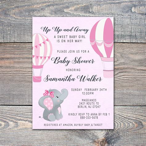 Baby Elephant Shower Invitation With Hot Air Balloons For Etsy