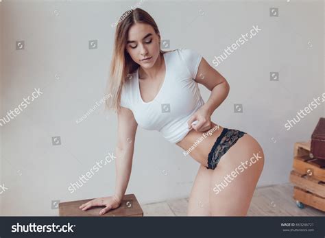 Sexy Blonde Woman White Tshirt Panties Stock Photo 663246721 Shutterstock