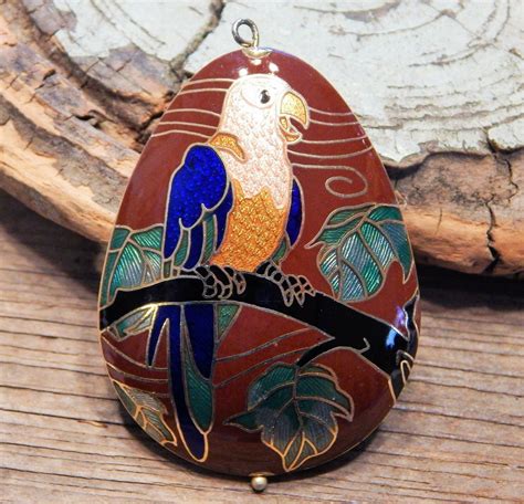 Vintage Chinese Cloisonne Enamel Tropical Bird Puffy Gem