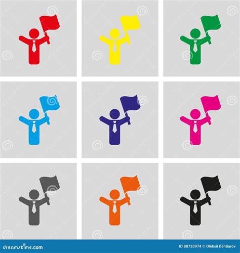 Man With Flag In Hand Icon Stock Vector Illustration Flat Design Stock