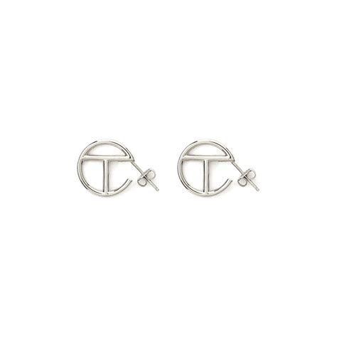 Telfar Logo Hoop Earring Small Silver In Silver Rhodium Plated With