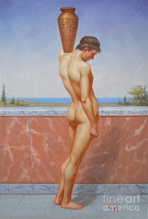 Original Oil Painting Man Body Art Male Nude On Canvas
