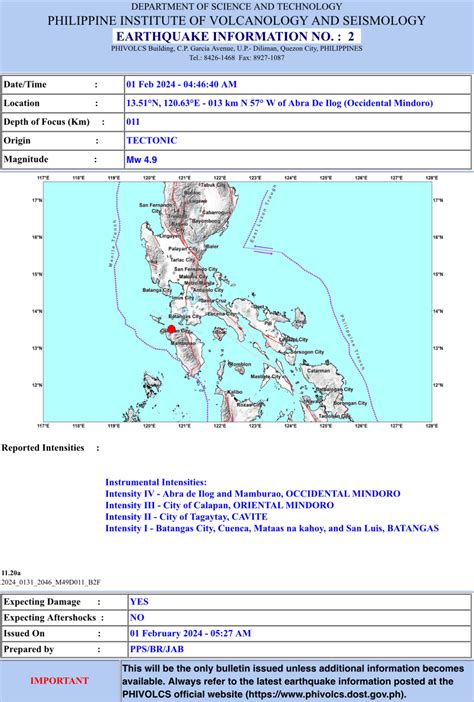 Magnitude 4 9 Na Lindol Tumama Sa Bahagi Ng Occidental Mindoro Radyo