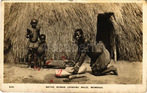 Mombasa Native Woman Grinding Maze African Folklore Half Naked