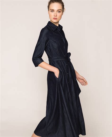 Long Denim Shirt Dress Woman Blue Twinset Milano