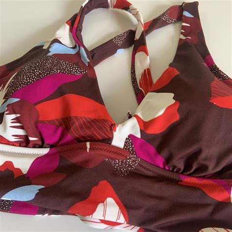 NWT Athleta Plunge Bikini Top A C Sz M Floral Print EBay
