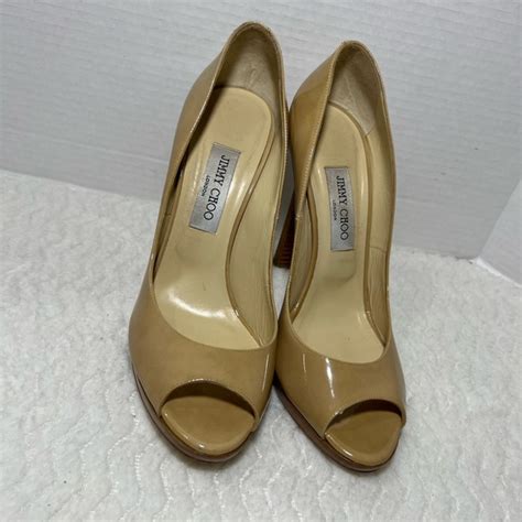 Jimmy Choo Shoes Jimmy Choo Nude Patent Leather Peep Toe Stiletto High Heel Shoes Sz Us