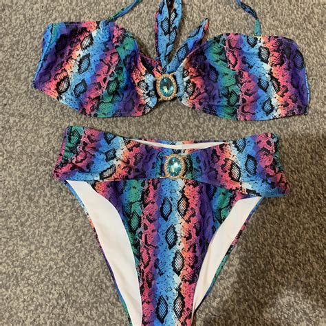 Moda Minx Snake Print High Waisted Bikini Size Small Depop