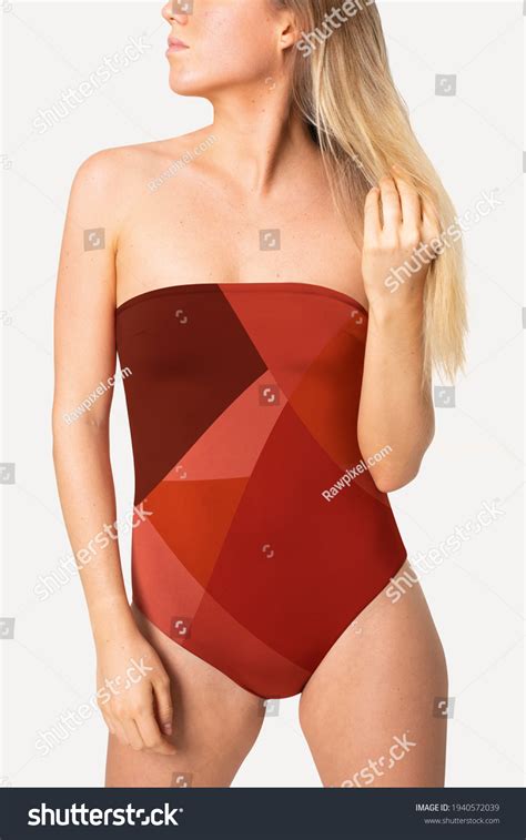 Blonde Woman Onepiece Swimsuit Abstract Red Stock Photo 1940572039 Shutterstock