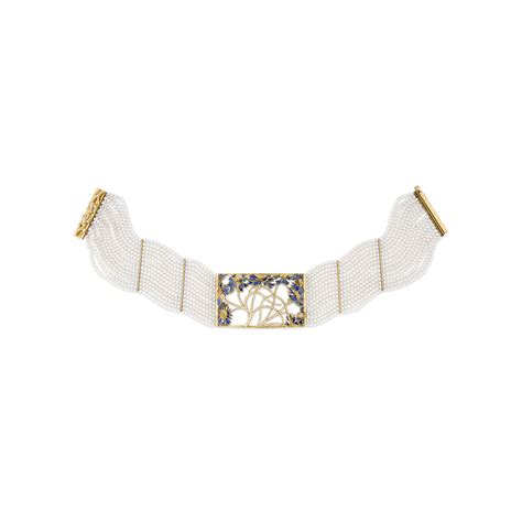 CULTURED PEARL, ENAMEL AND DIAMOND CHOCKER, | Christie’s