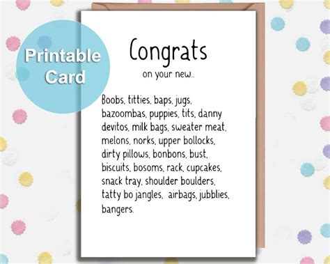 PRINTABLE Card Boob Job Card Funny New Boobs Card New Etsy