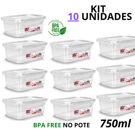 Kit 10 Marmitas Fitness Travas 750ml Transparente Freezer E