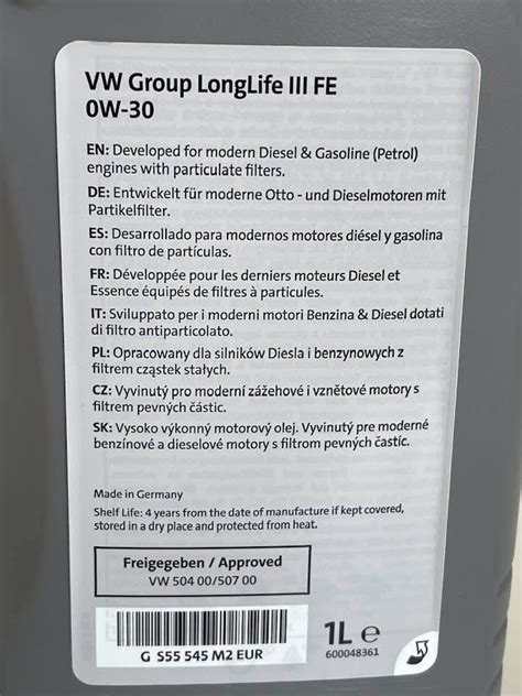 Olio Motore Originale Vag Group Longlife III FE 0W30 | Tuttauto autoricambi