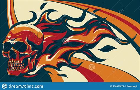 Skull On Fire With Flames Vector Illustration Stock Vector