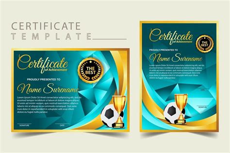 diploma de certificado de juego de fútbol con vector de conjunto de