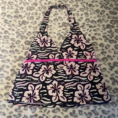 Zebra Print Hot Pink Gyaru Halter Top Swimsuit Top Depop