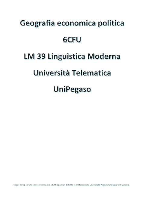 Geografia Economica Politica Cfu Lm Linguistica Moderna