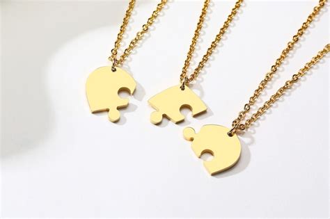 3 Pieces Stainless Steel Heart Puzzle Matching Necklace Set Etsy