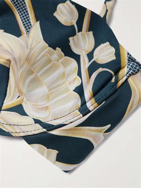 Agua By Agua Bendita Net Sustain Mostaza Perla Floral Print Stretch Recycled Bikini Top Net