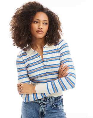 Cotton On preppy button through jersey polo in blue stripe | ASOS