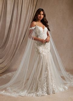 Azazie Leonie Diamond White Nude Mermaid V Neck Sequins Tulle Dress Azazie