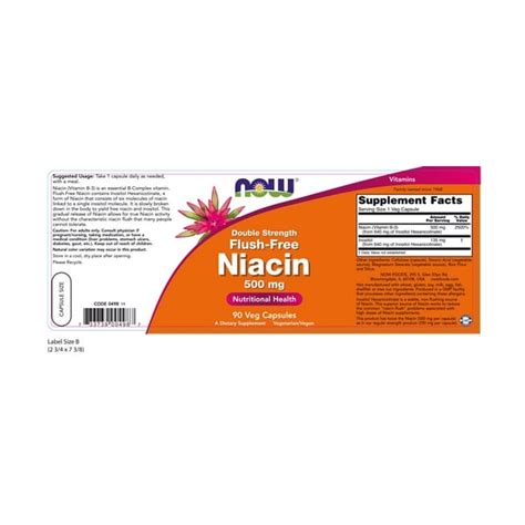 Now Flush-Free Niacin 500 mg 90 Vcaps - Νιασίνη, βιταμίνη Β3 - Vita4you