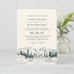 Hunter Green | Mountain Sketch Wedding Invitation | Zazzle