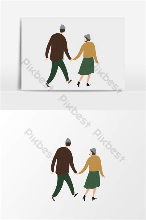 Cartoon Couple Holding Hands Illustration Elements Illustration | PSD ...