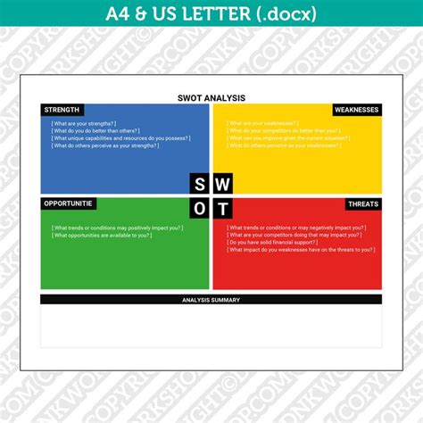 SWOT ANALYSIS Template Printable Microsoft Word | A4 & US Letter