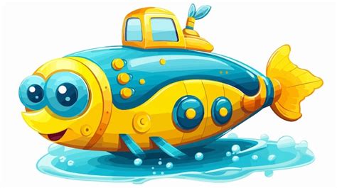 Un Lindo Dibujo Animado De Submarino Para Ni Os Vector Premium